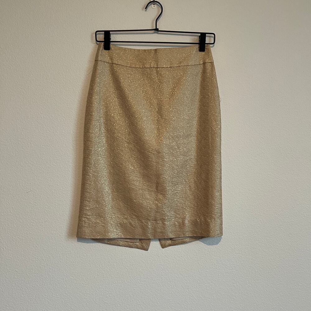 J.Crew Gold Silk Blend Pencil Skirt 0 Retro Glamour Sophisticated Chic Casual
